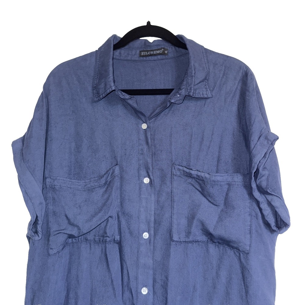 Zilcremo Shirt Dress XL Blue Button Down Tunic Casual Coastal Minimalist Travel - Picture 7 of 11